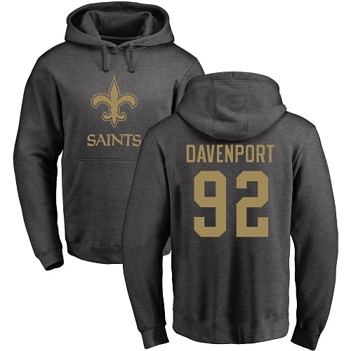 Men New Orleans Saints Ash Marcus Davenport One Color NFL Football 92 Pullover Hoodie Sweatshirts